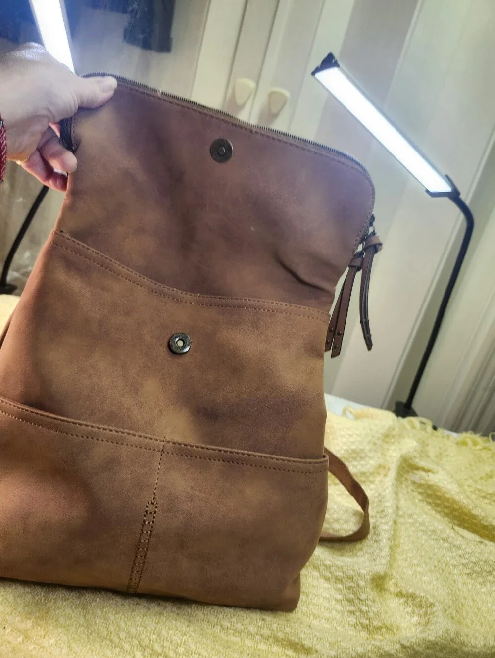 Women’s Blush Brown Faux Leather Backpack - Braided Flap